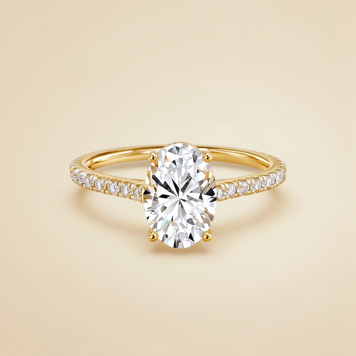 Isla Bella Ring — Oval Hidden Halo Pavé Engagement Ring in 18k yellow gold