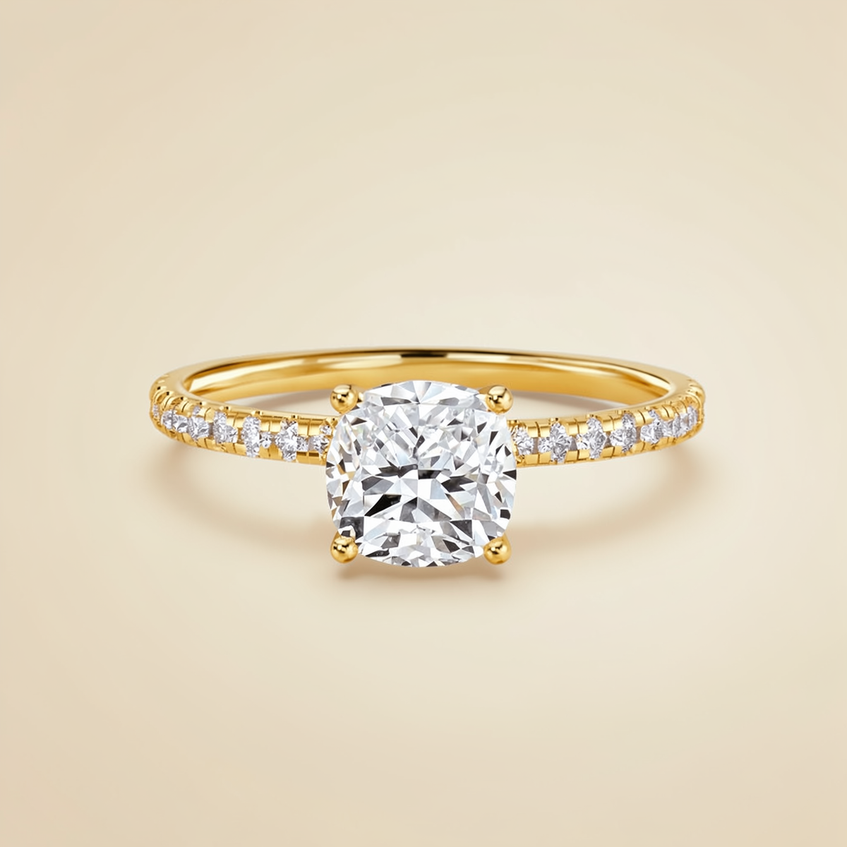 Luna Ring — Cushion Pavé Engagement Ring in 18k yellow gold